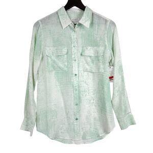 NWT Equipment Womens Slim Signature Button Front Shirt 100% Silk Ice Green - S